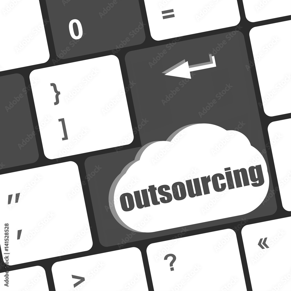 Poster outsourcing word button on computer keyboard key