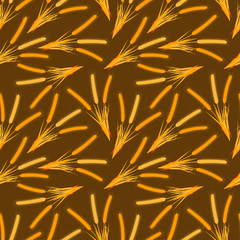 Cartoon background with wheat ears. Seamless pattern. Colorful vector illustration.  