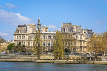 Fototapeta na wymiar Paris, France - April 20, 2013: View of Hotel de Ville in a sunny day
