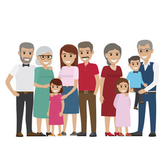 Multi-generation Family Colourful Photo on White