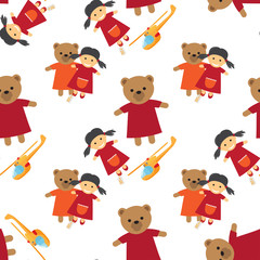 Doll, Bear and Toy Helicopter Seamless Pattern