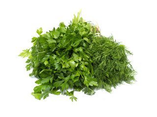 dill and parsley isolated on white background
