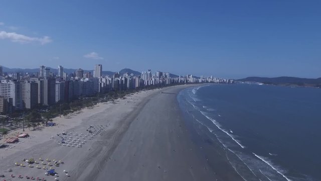 Aerial footage of beach the city of Santos in Sao Paulo state in Brazil. July, 2016