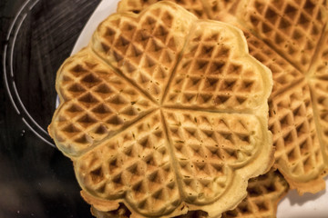 Baking Homemade waffles cooked in a waffle iron