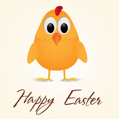 Happy Easter Greeting Card with chicken. Vector illustration.