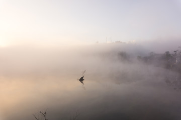 misty in the morning at lake
