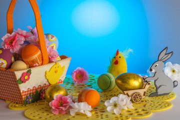 Easter still life with a field for congratulations