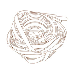 Outline fettuccine nest illustration on the white background 