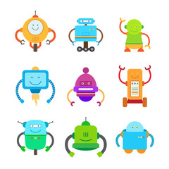 Funny Colorful Robots Collection of Illustrations