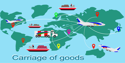 Transportation of goods airplane, ship, truck