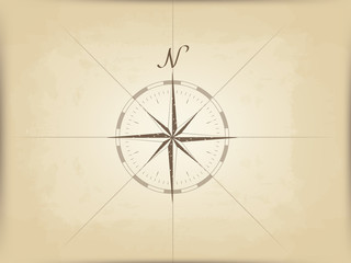 old map on parchment. vector. the compass design in the center.