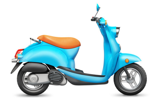 Blue Italian scooter. Orthographic side view.