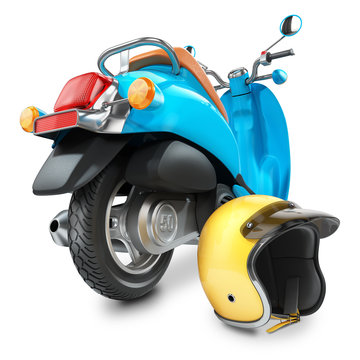 Italian classic scooter with yellow helmet