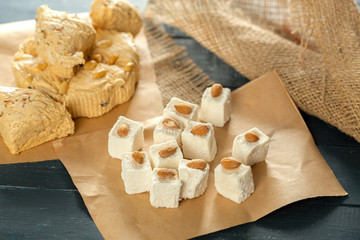traditional eastern desserts on wooden background