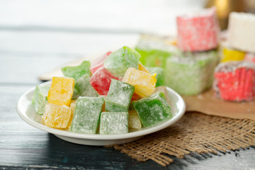 traditional eastern desserts on wooden background