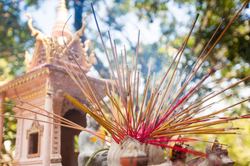 Offerings to gods in  temple with aroma sticks