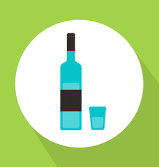 Alcohol bottle with glass flat vector style