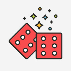 Magic red dices with sparks line illustration style