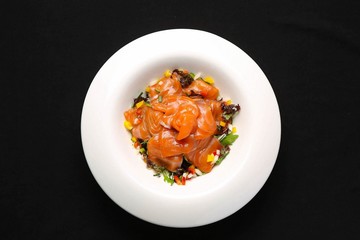 salmon salad to top view