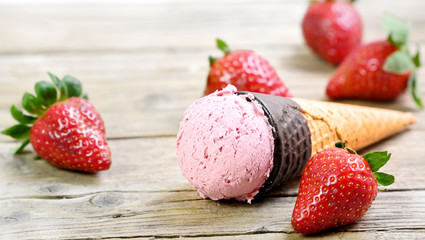 Ice cream cone with strawberry