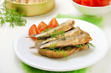 Appetizing sandwiches with sprats
