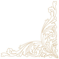Golden vintage baroque ornament, corner. Retro pattern antique style acanthus. Decorative design element filigree calligraphy vector. - stock vector