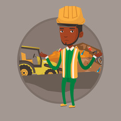 Worker and bulldozer at landfill.