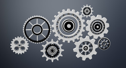 Floating gear grey icons 3D rendering