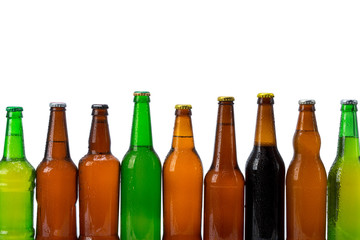 Set of beer bottles isolated