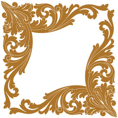 Golden vintage border frame engraving with retro ornament pattern in antique baroque style decorative design. Vector.