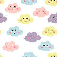 Cute seamless pattern with cute clouds. Design for kids. Vector illustration.