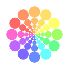 Partly transparent rainbow spectrum color circles arranged in the rings. Vector illustration.