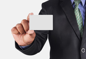 Businessman holding a card