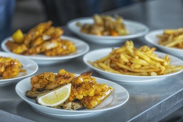 French fries and meat on the table