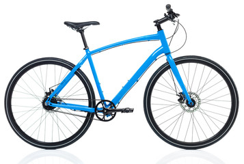 Fototapeta na wymiar New blue bicycle isolated on a white
