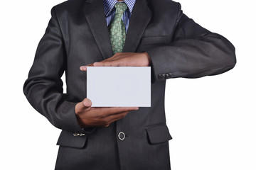 Businessman holding a card