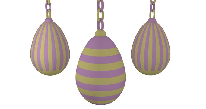 3d-Illustration, Ostereier in Pastellfarben an einer Kette hängend