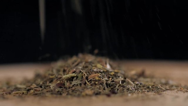 powdered spices close up on wooden table