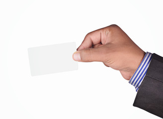 Businessman holding a card