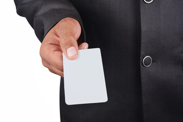 Businessman holding a card