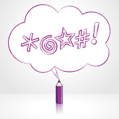 Purple Pencil Drawing Swearing Icons Fluffy Cloud Speech Balloon