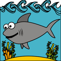 happy shark inside aquarium icon, vector illustration design