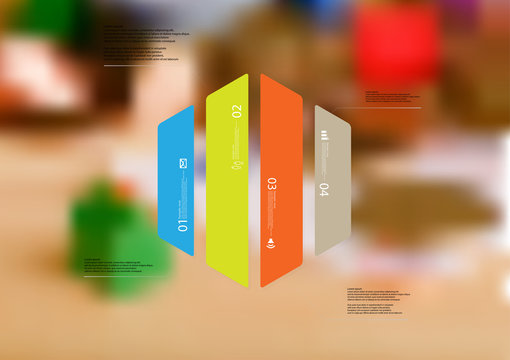 Illustration infographic template with hexagon vertically divided to four color parts