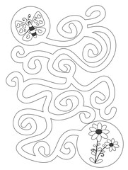 maze game with butterfly and flowers / vector illustration for children