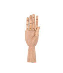 Wooden hand on white isolated background