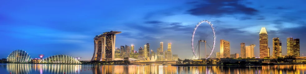 Schilderijen op glas Skyline van Singapore en uitzicht op Marina Bay © boule1301