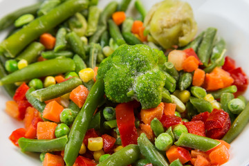 Frozen vegetables mix on the plate