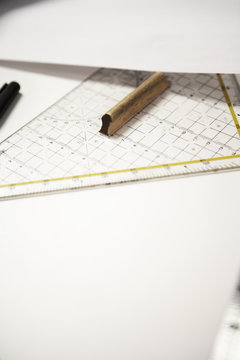 Set square on paper