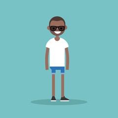 Young black man wearing sunglasses / editable flat vector illustration, clip art