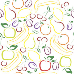 Panele Szklane Podświetlane  Bezszwowe wektor wzór. Kolorowe owoce z liśćmi.